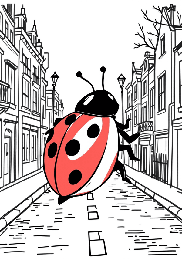 Ladybug leaping across Paris coloring page