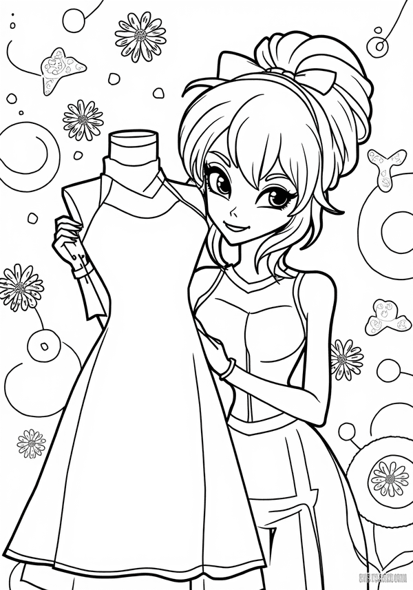 Marinette designing a dress coloring page