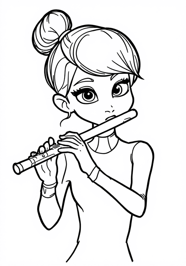 Rena Rouge playing her flute coloring page