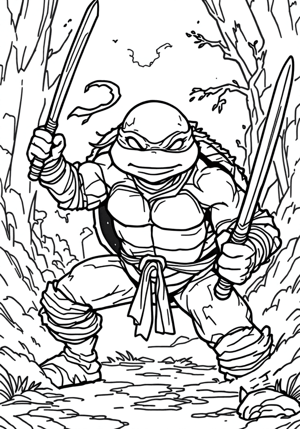 Raphael training with sai weapons coloring page