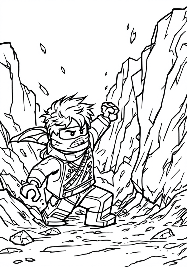 Cole breaking a boulder with his strength coloring page