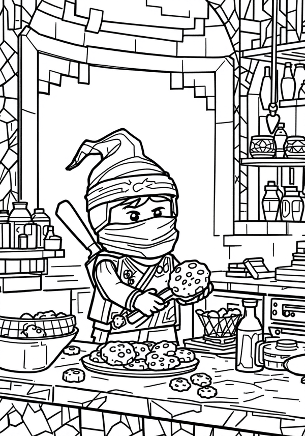 Lloyd baking cookies for the Ninja team coloring page