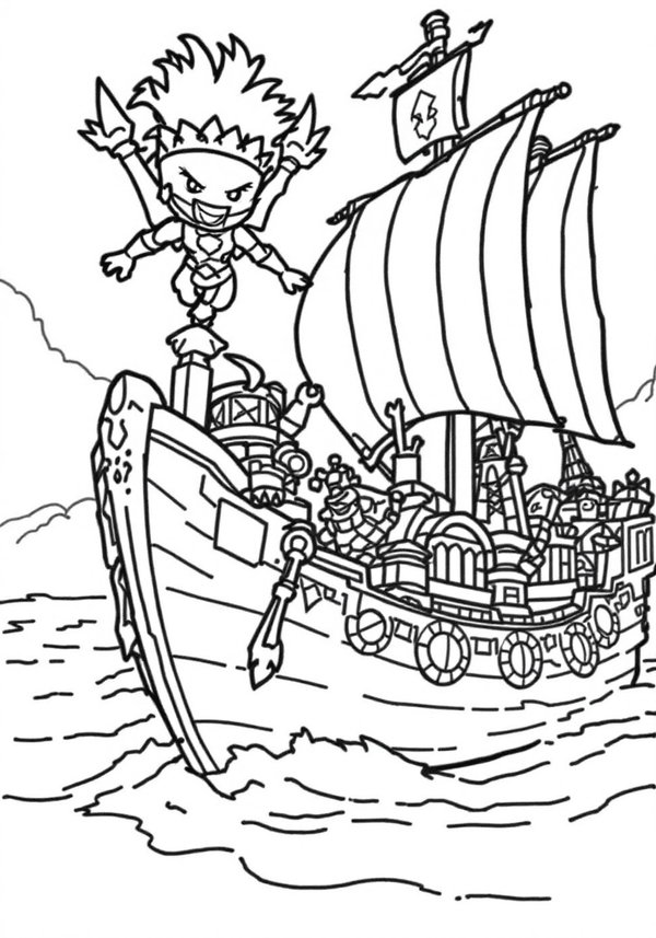 Nya defending the Destiny’s Bounty ship coloring page