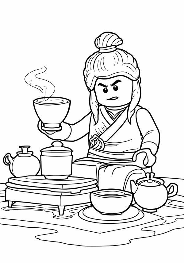 Sensei Wu brewing a tea ceremony coloring page