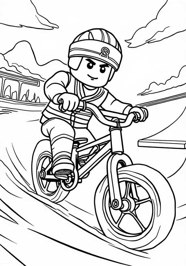 Wu riding a bike at the skate park coloring page