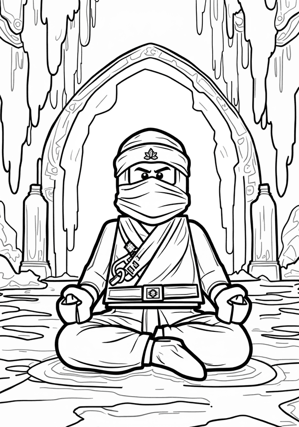 Zane meditating in the Ice Temple coloring page