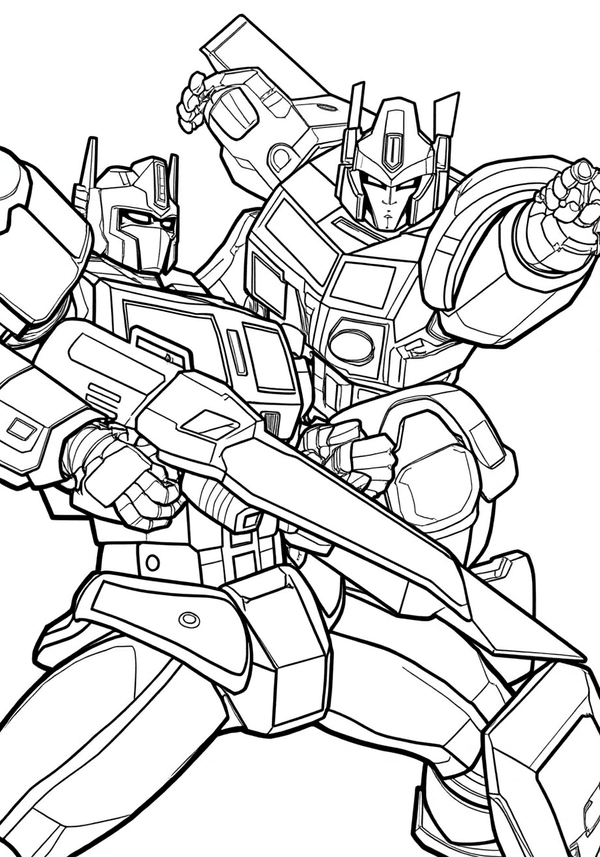 Optimus Prime battling Megatron coloring page