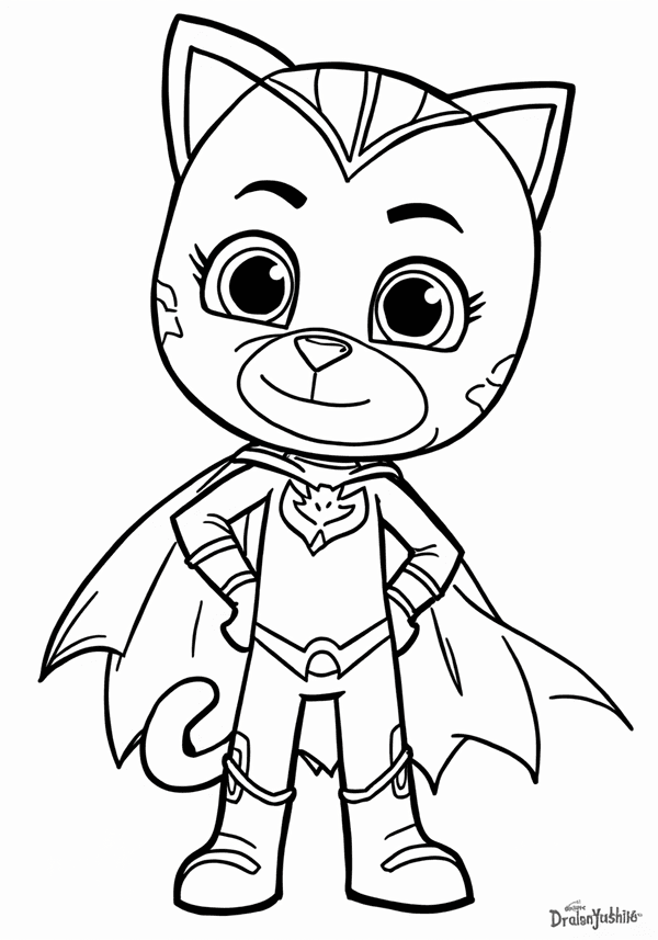 Catboy leads the PJ Masks team coloring page