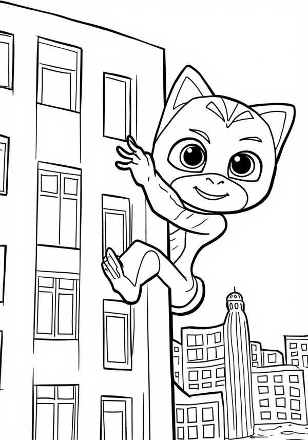 Gekko climbing up a tall building coloring page