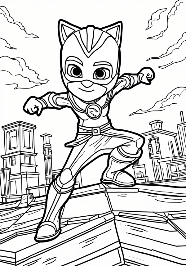 Night Ninja on the rooftop coloring page