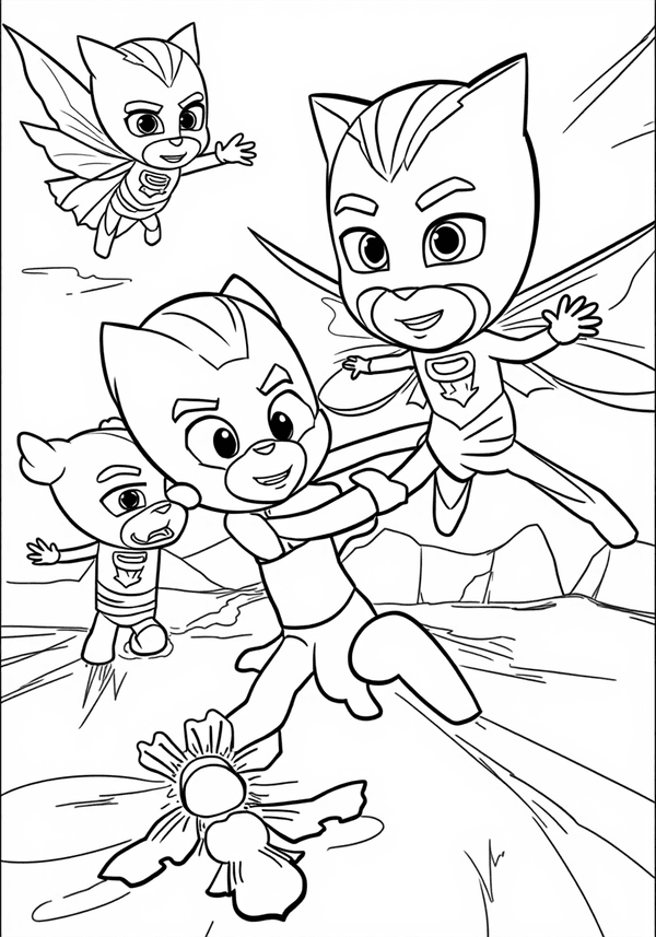 PJ Masks defeating the moths coloring page