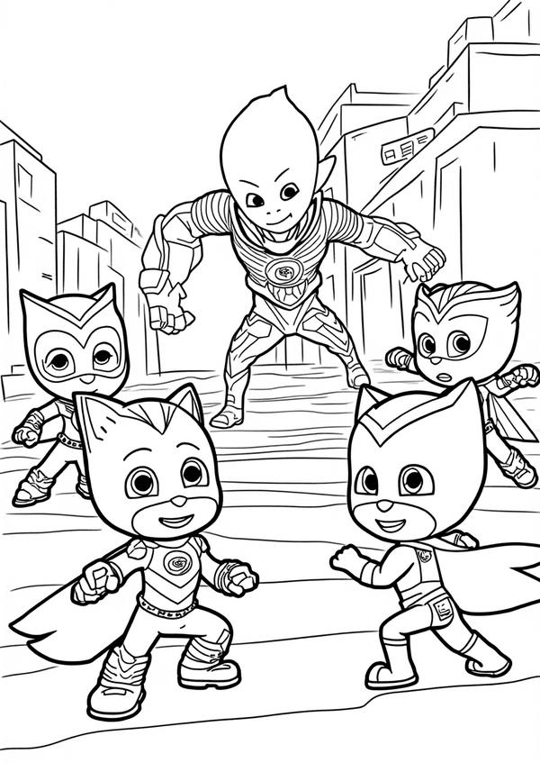PJ Masks team versus Romeo coloring page