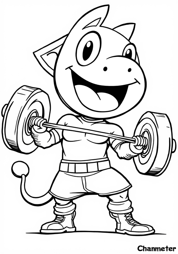 Machop exercising at the gym coloring page