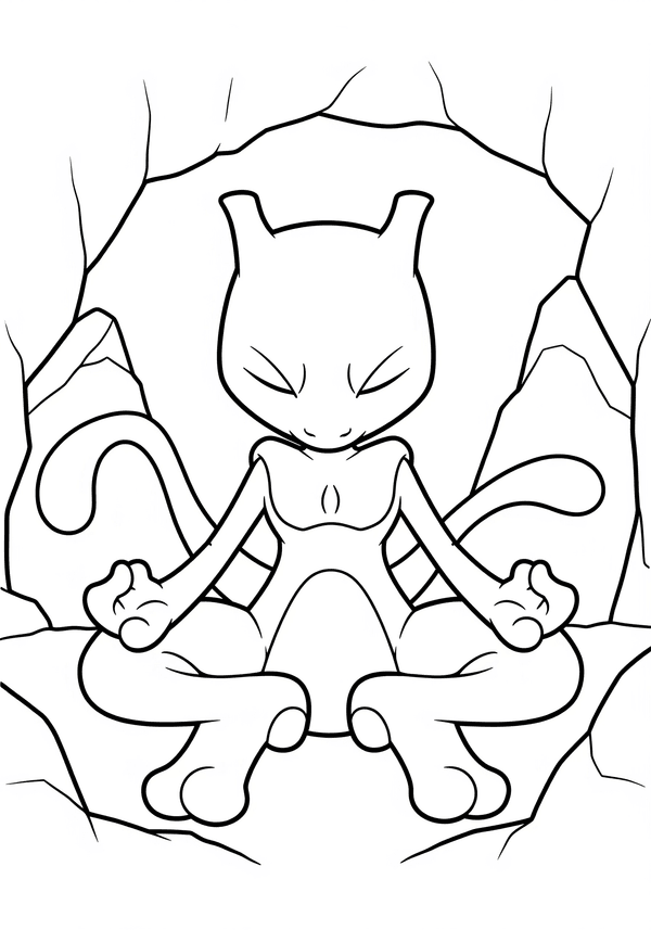 Mewtwo meditating in a cave coloring page