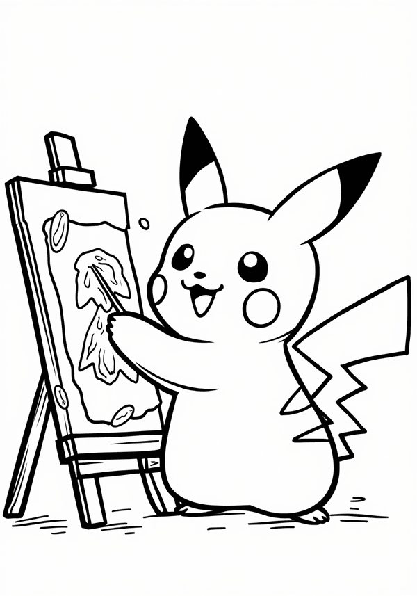 Pikachu painting a masterpiece coloring page