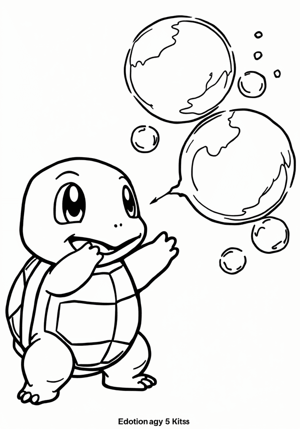 Squirtle blowing giant soap bubbles coloring page