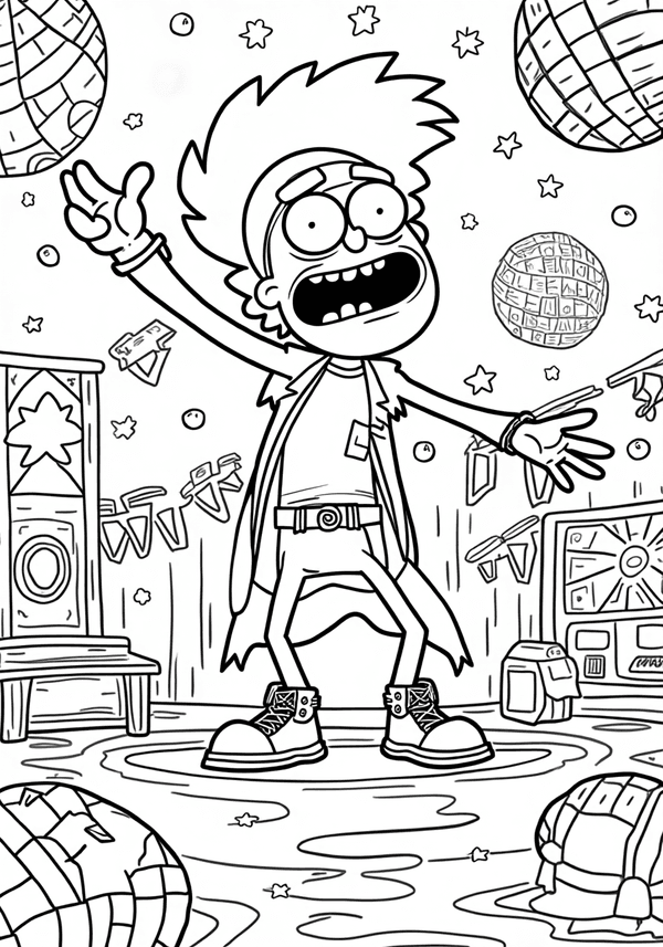 Squanchy hosting a disco party coloring page