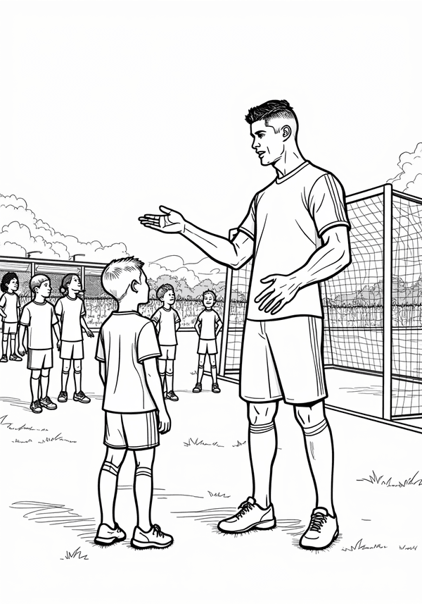 Ronaldo coaching kids at soccer camp coloring page