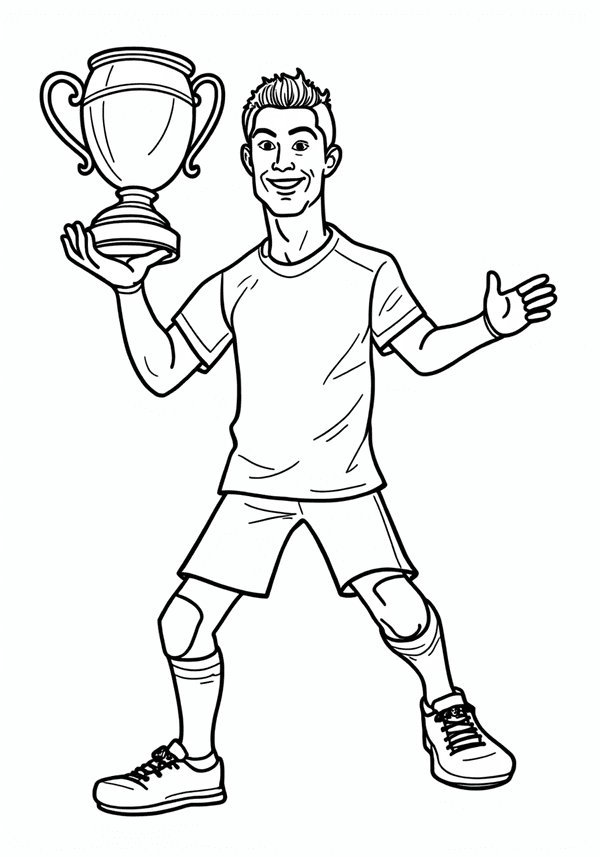 Ronaldo dancing with a soccer trophy coloring page