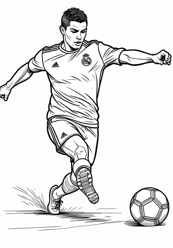 Ronaldo taking a powerful free kick coloring page