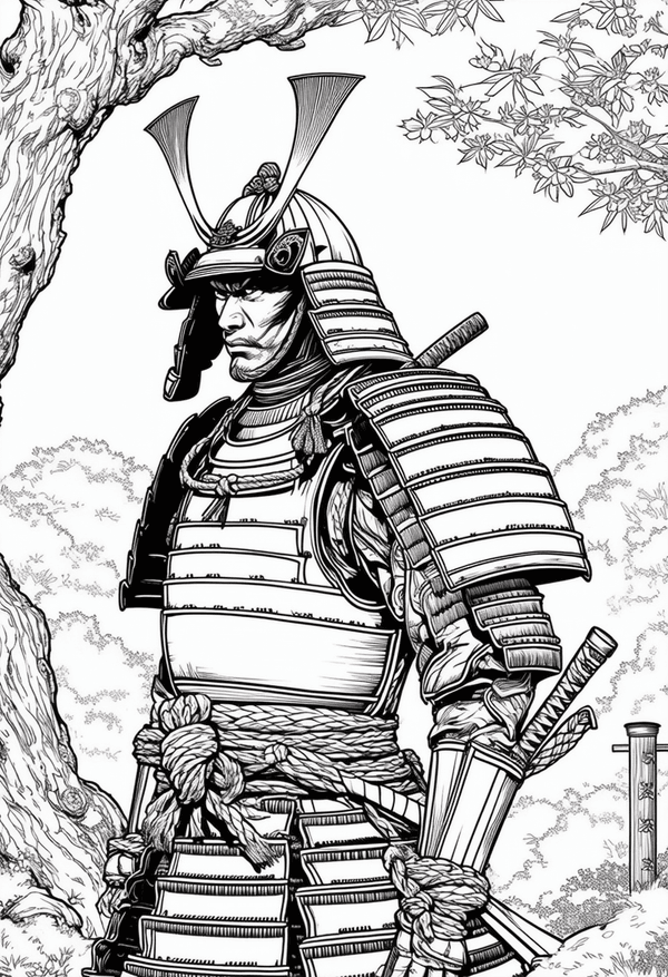 Samurai leader in Osaka woodlands coloring page