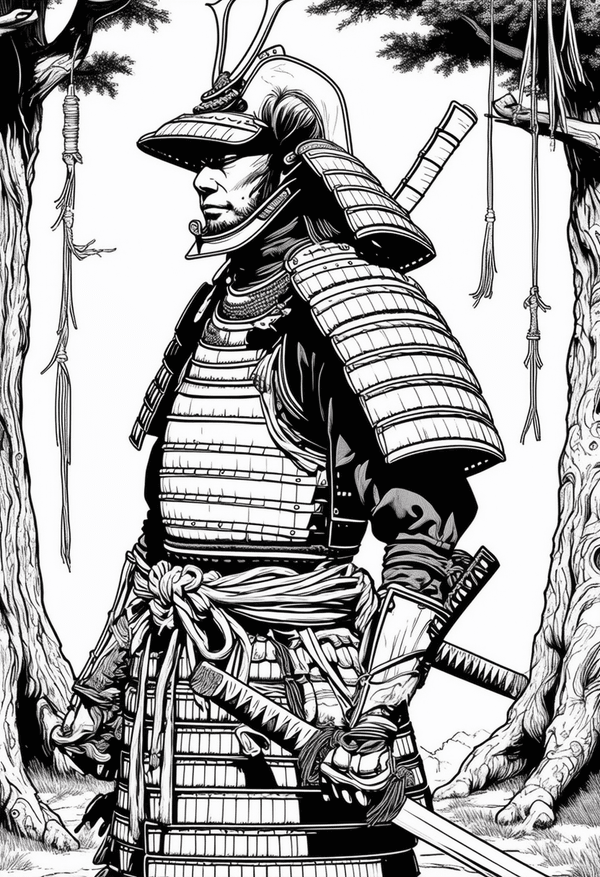 Twisted samurai warrior ready to fight coloring page