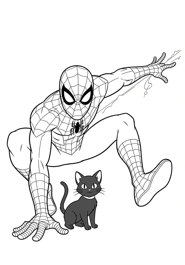 Spiderman and Black Cat team up coloring page