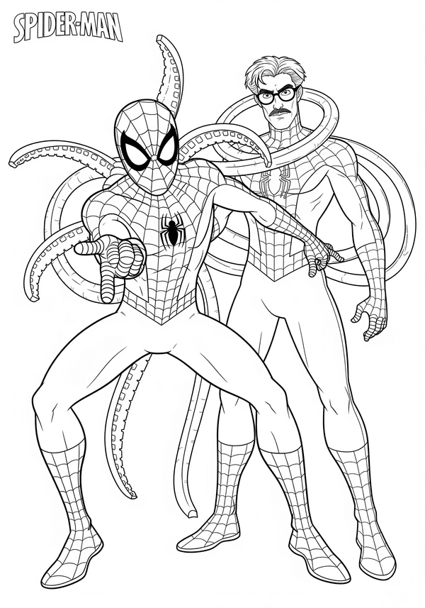 Spiderman battling Doctor Octopus coloring page