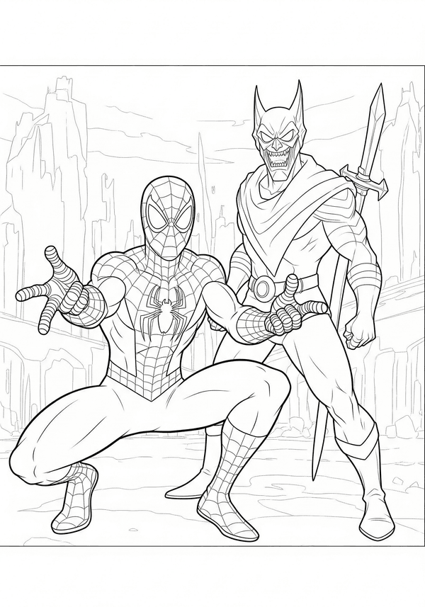 Spiderman dodging the Green Goblin coloring page