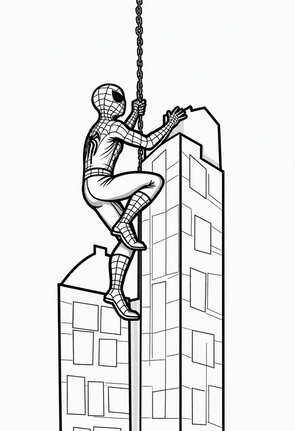 Spiderman scaling a tall building coloring page