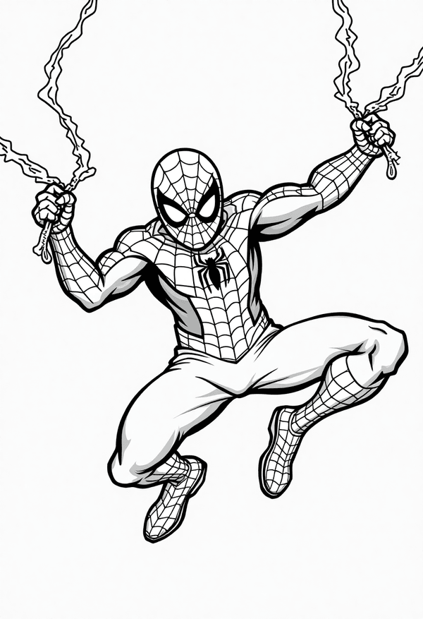 Spiderman webbing up the bank robbers coloring page