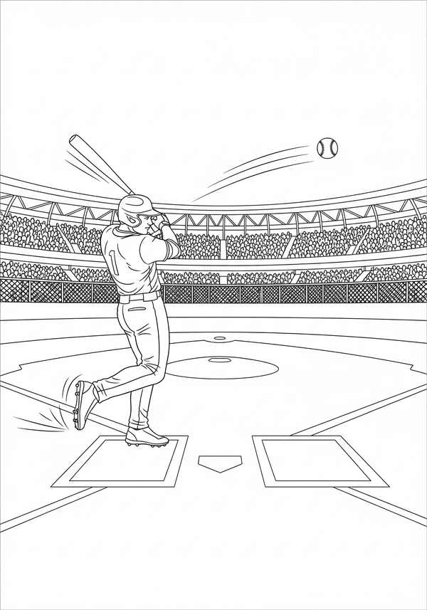 Baseball batter hitting a home run coloring page