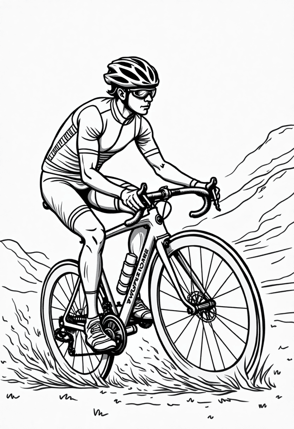 Cyclist crossing the finish line coloring page