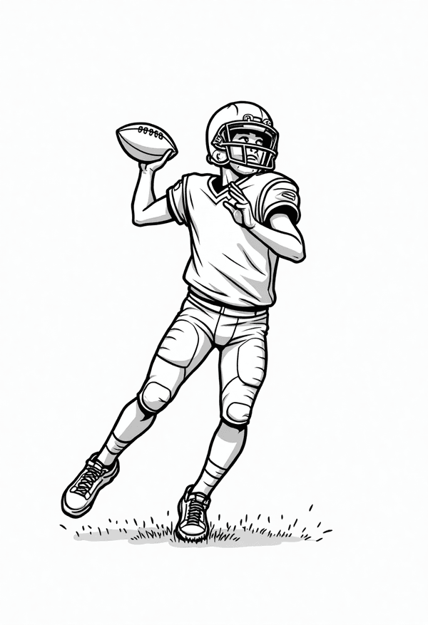 Football quarterback throwing a pass coloring page