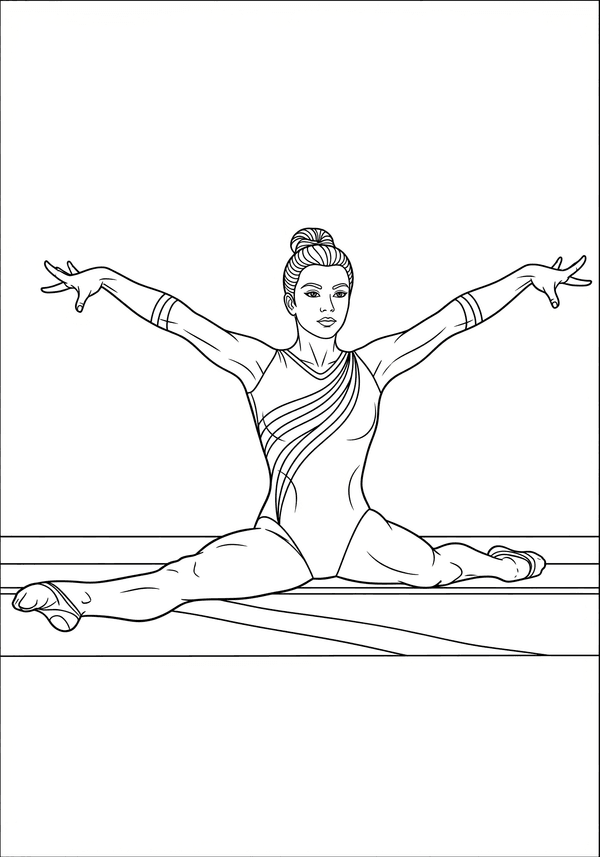 Gymnast doing a perfect split coloring page