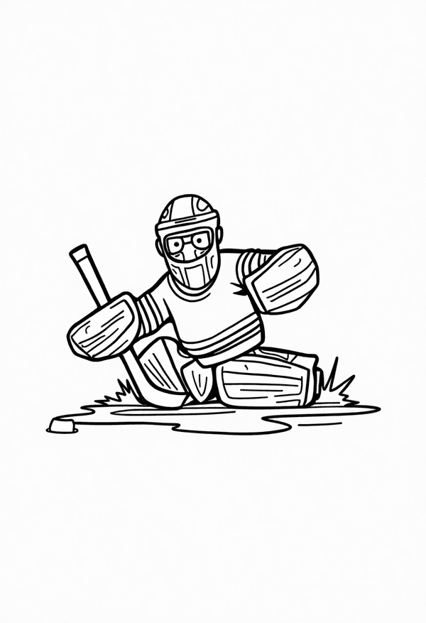 Hockey goalie making a big save coloring page
