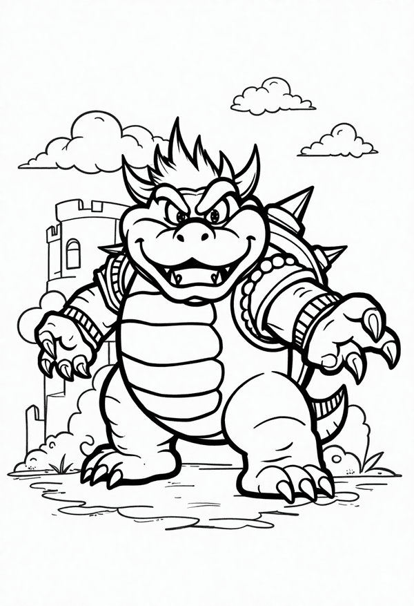 Bowser guarding his castle coloring page