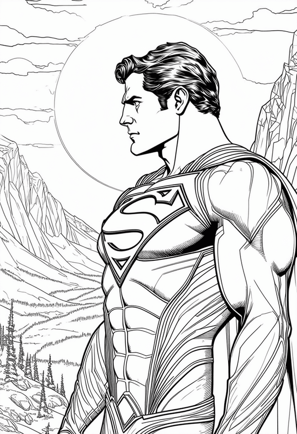 Superman at dawn first light staring coloring page