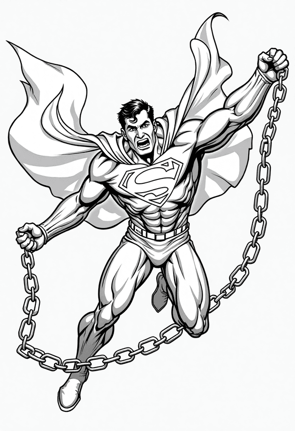 Superman breaking free from chains coloring page