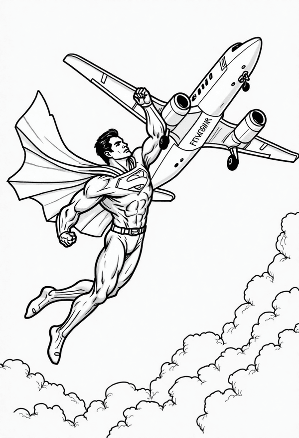 Superman catching a falling airplane coloring page