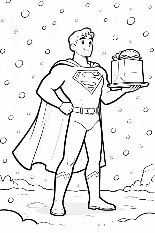 Superman delivering food in a blizzard coloring page