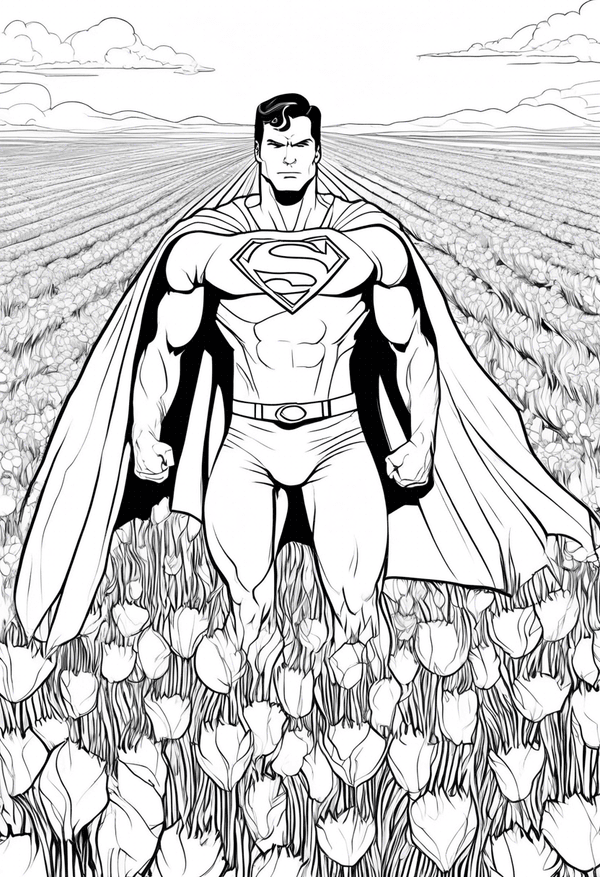 Superman in the fields of Kansas coloring page