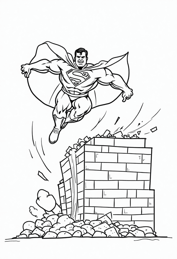Superman lifting a collapsed building coloring page