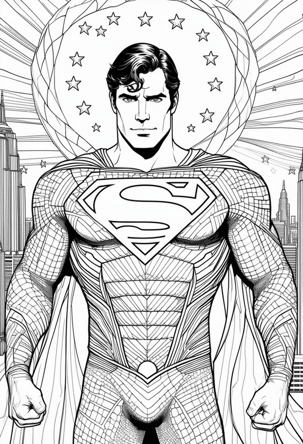 Superman presence in city at night coloring page