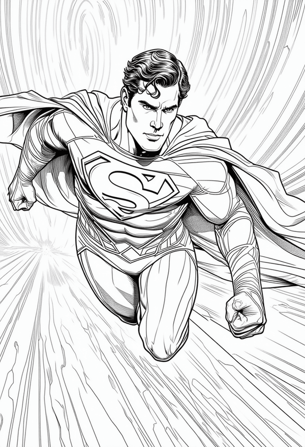 Superman racing the northern lights coloring page