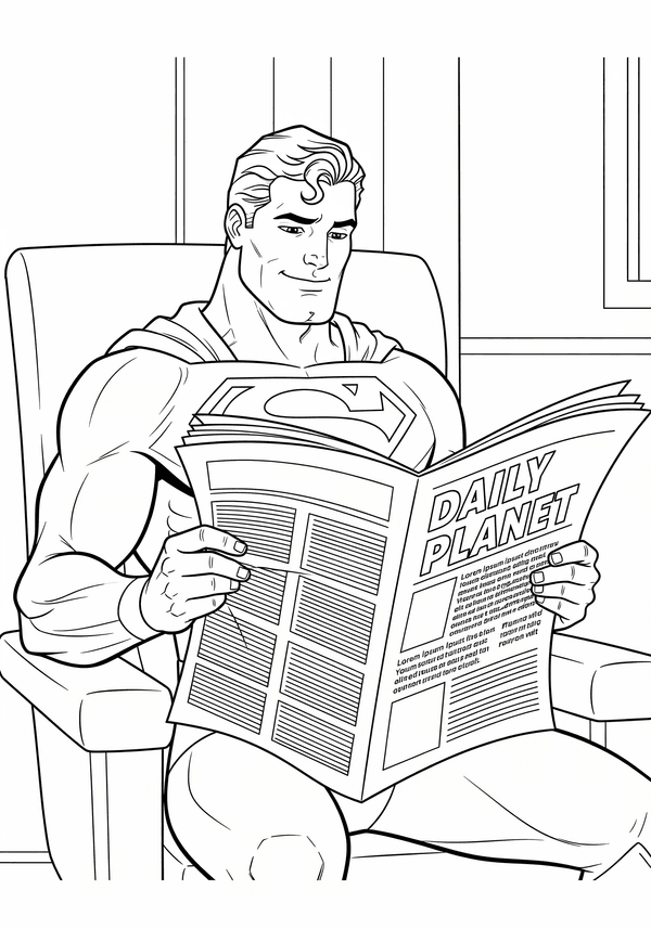 Superman reading a newspaper coloring page