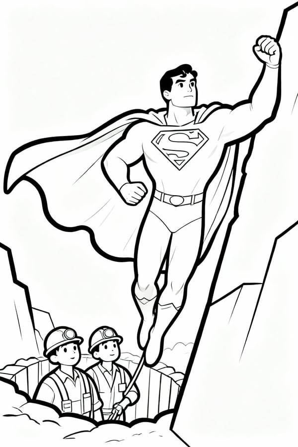 Superman saving trapped miners coloring page