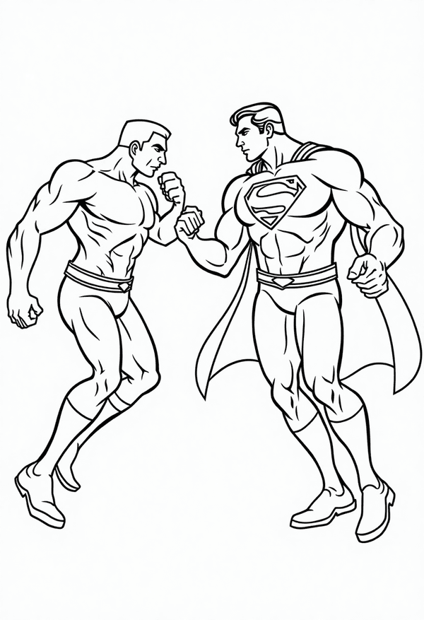 Superman versus Lex Luthor showdown coloring page