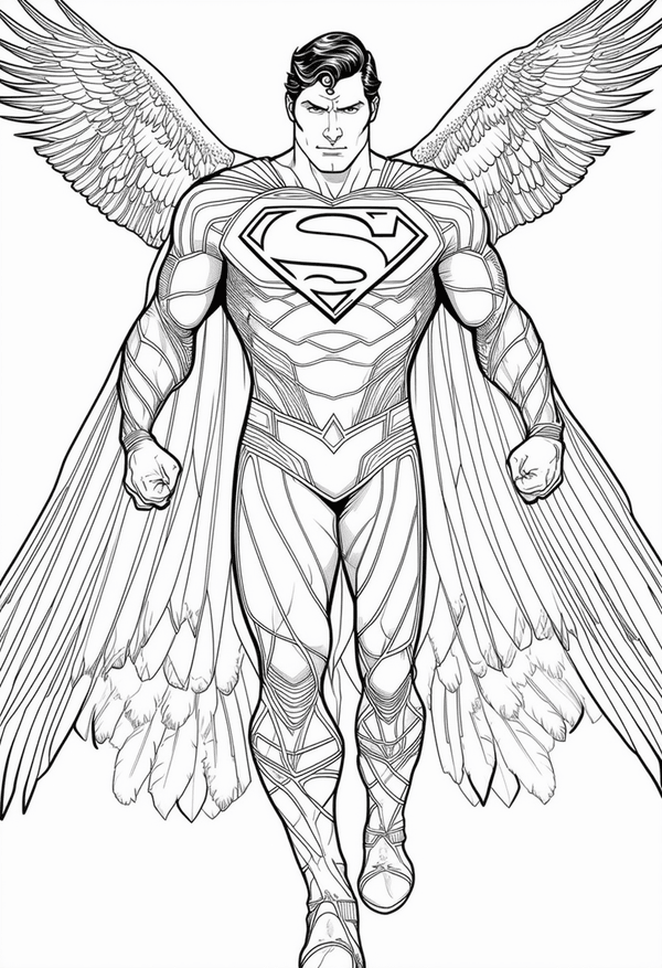 Superman with soaring eagle wings coloring page
