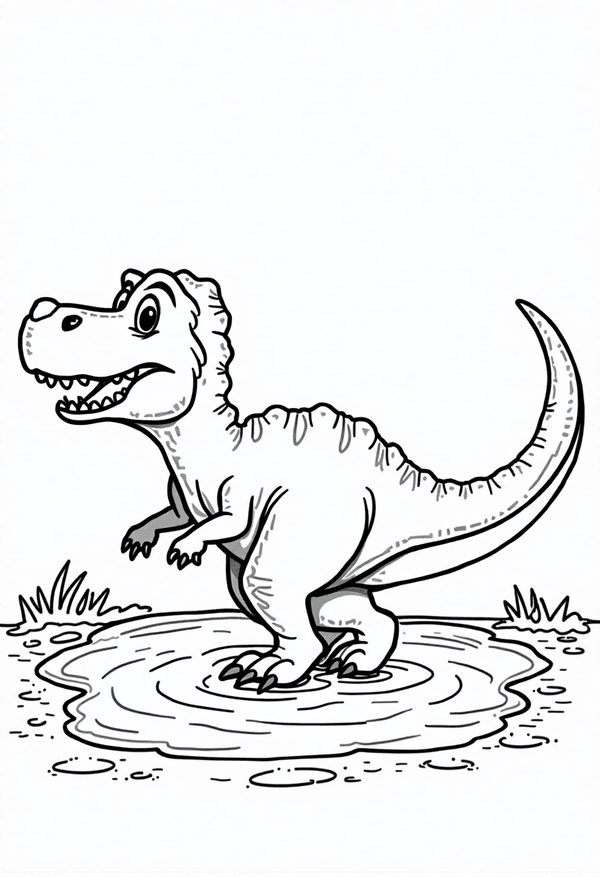 T-Rex drinking from a river coloring page